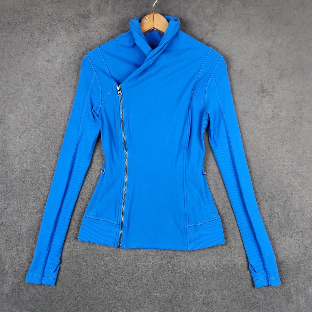Lululemon Bhakti Yoga Jacket Womens 4 Blue Asymmetrical Double Zip Thumbholes